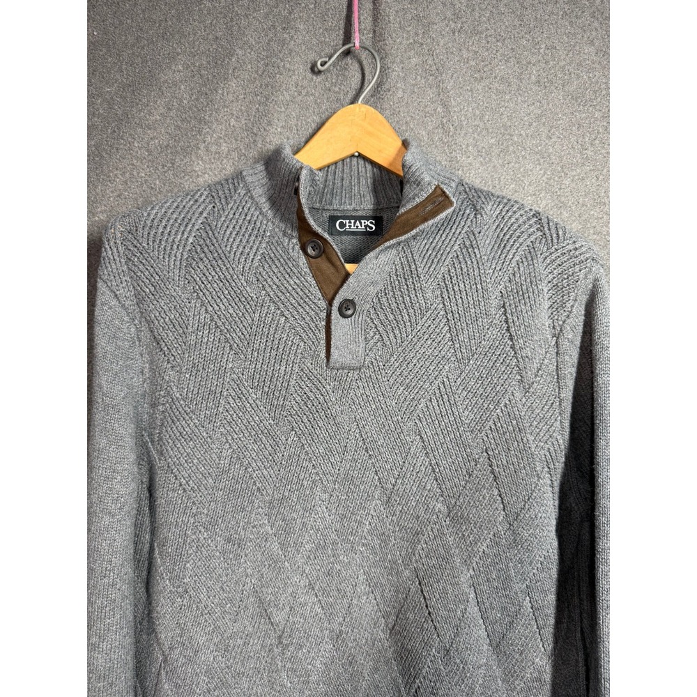 Chaps Mens Gray Mock Neck Button Sweater Elbow Patches 750717935001 Size L
